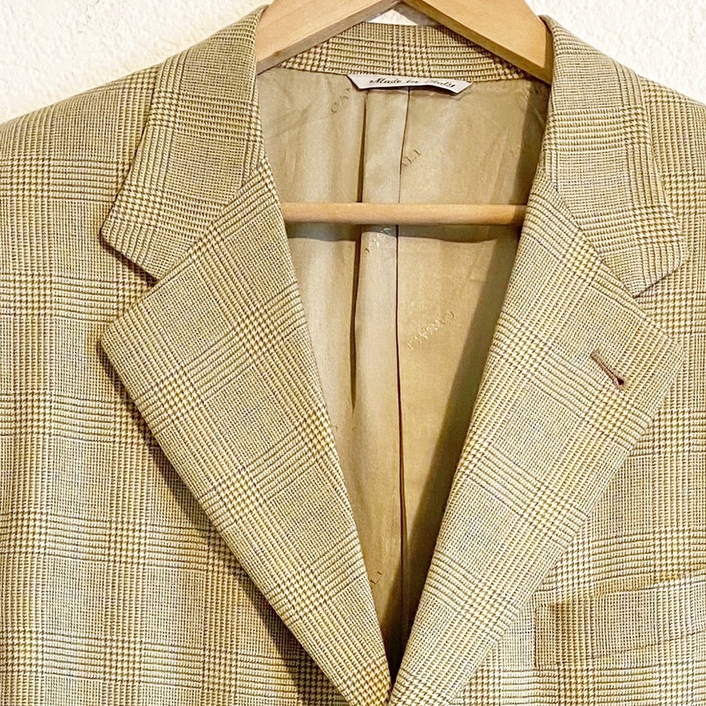 Canali Cashmere Classic Blazer Plaid Tan 40R Sport